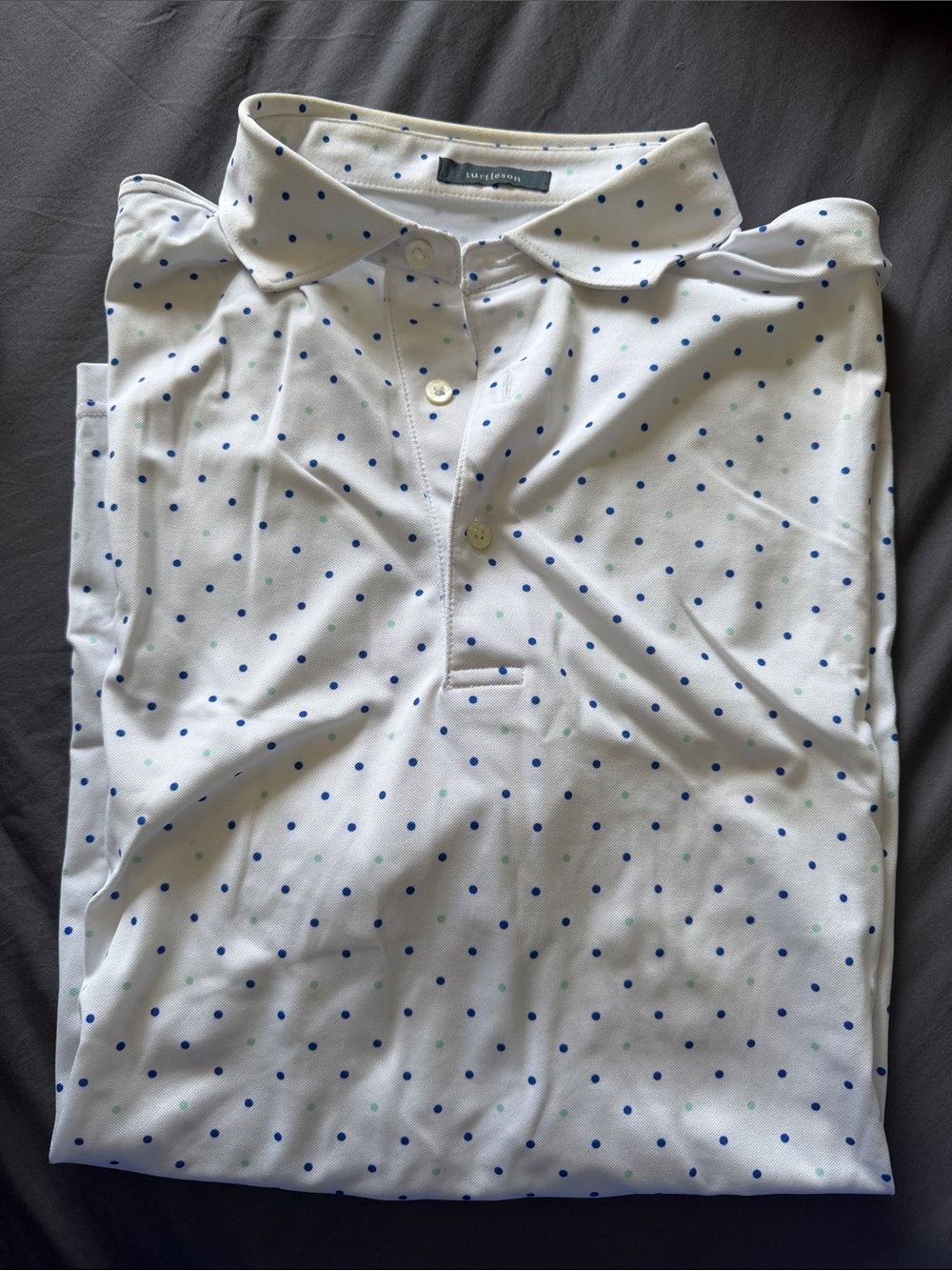 White Polo with Blue Dot Print by Banana Republic